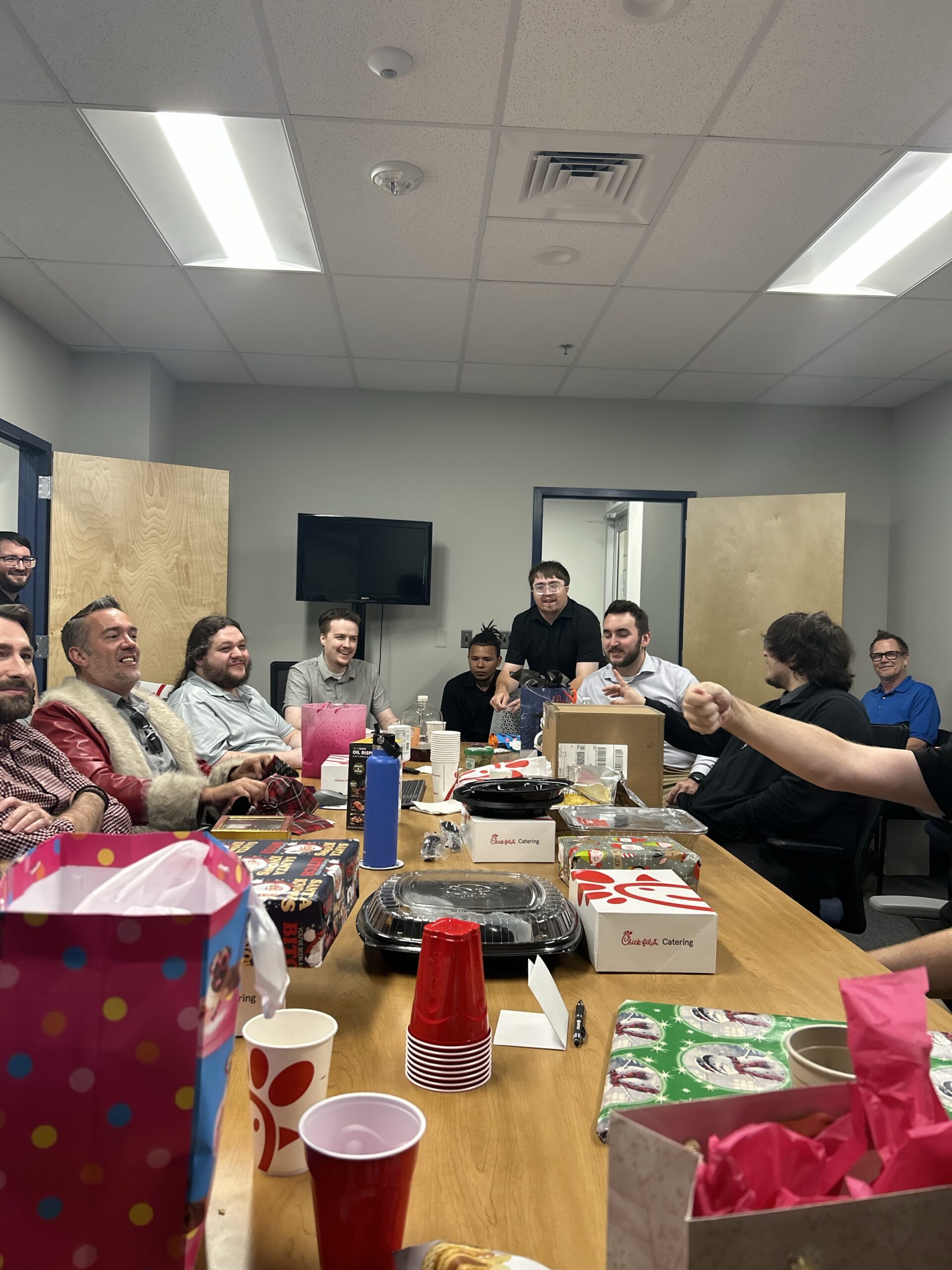 The DDSystems team celebrating Christmas in July at the Belcamp office.