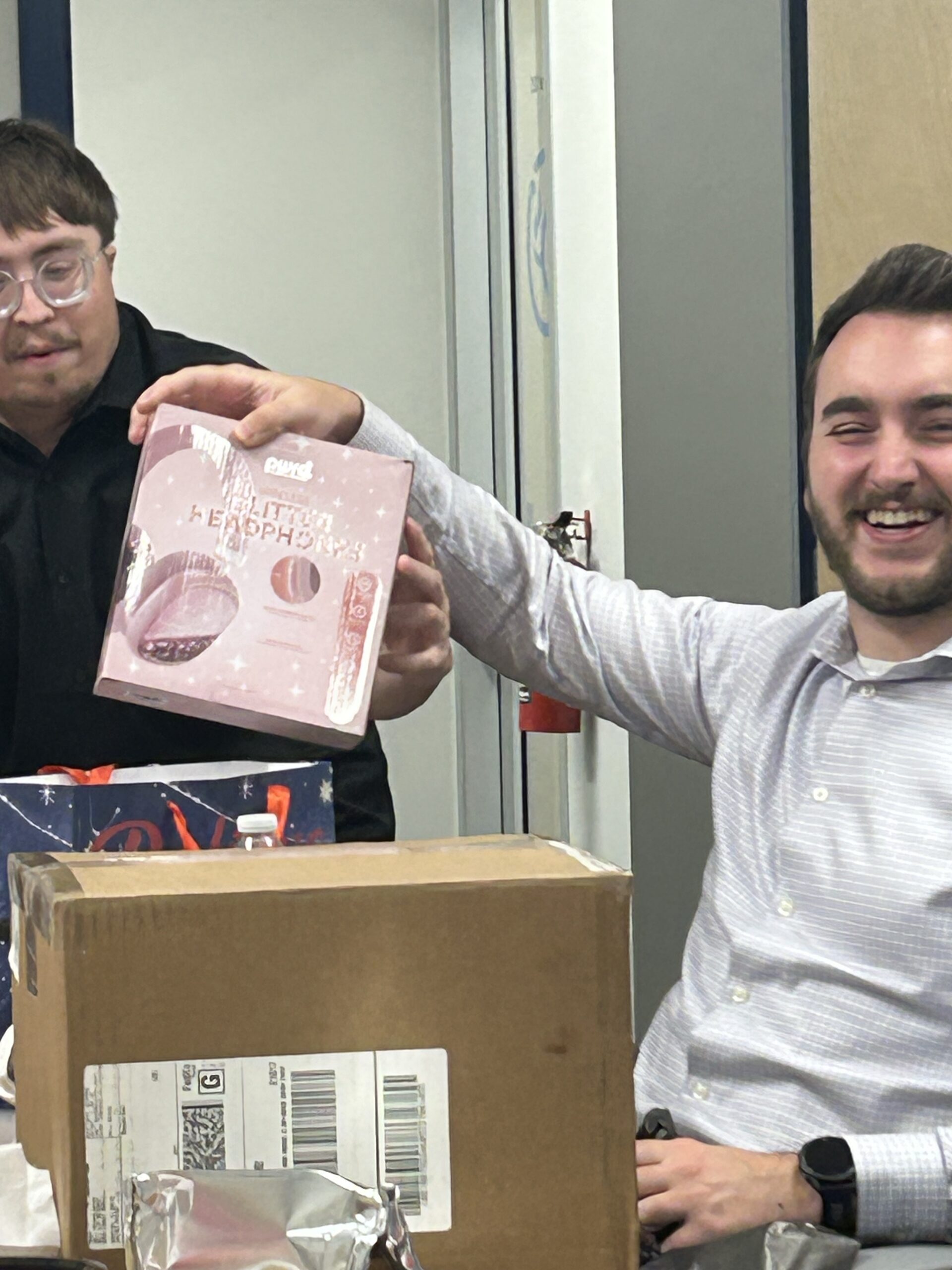 White elephant gift swap at the DDSystems Belcamp office.